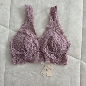 {Aerie} Lavender Purple Eyelash Padded Plunge Razorback Lace Bralette | S